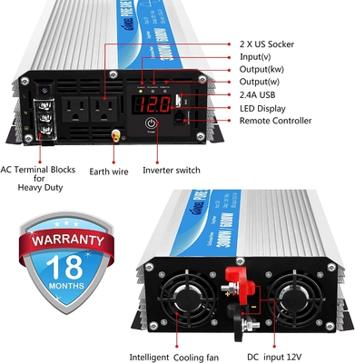 inverseur pur DC12V de puissance d'onde sinusoïdale 3000W à AC120V avec à télécommande
