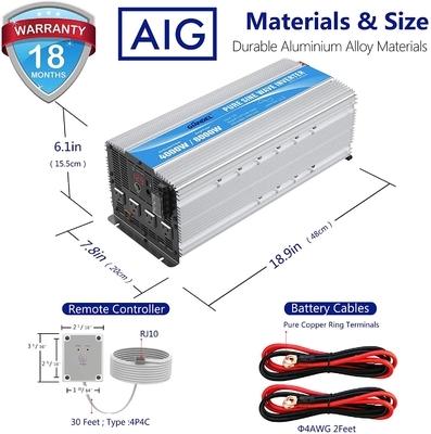 Inverseur pur solaire hybride résistant de puissance d'onde sinusoïdale de l'inverseur LED 4000W de 12V 2.4A