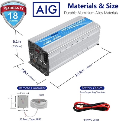 Inverseur pur 1.5Amps d'onde sinusoïdale de Giandel 4000W 24V avec quatre débouchés à C.A.